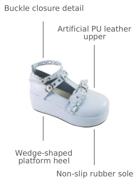 Image of Women's Platform Mary Janes Heart Cat Buckle Rivets Ankle Lolita Gothic Princess Platform Pumps Patent Leather Thorn Vintage Traditional Embroidery Upper Dress Shoes