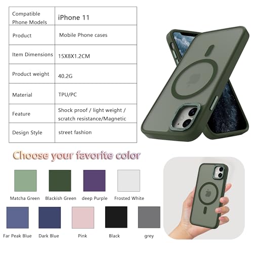 Image of Magnetic iPhone 11 case,Compatible with Magsafe, Military-Grade Protection,Slim Translucent Matte Shockproof with Anti-Scratch Anti-Fingerprint Phone Cover (Blackish Green, iPhone 11)