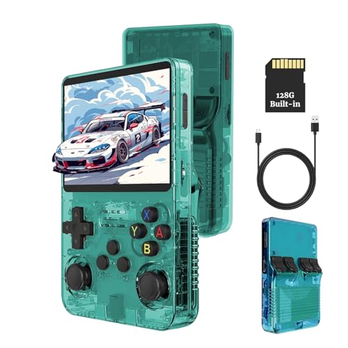 XiFanHo R36S Console de jeu portable rétro 128G-Écran IPS de 3,5 pouces avec 40000+ jeux classiques Lecteur de jeu vidéo portable Open Source Linux OS avec batterie 3500mAh (Vert)