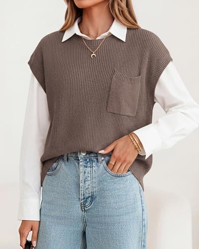 Image of KIRUNDO Summer Fall Short Sleeve Sweater for Women 2026 Casual Sweater Vest Cotton Knit Pullover Tank Tops Fashion Clothing