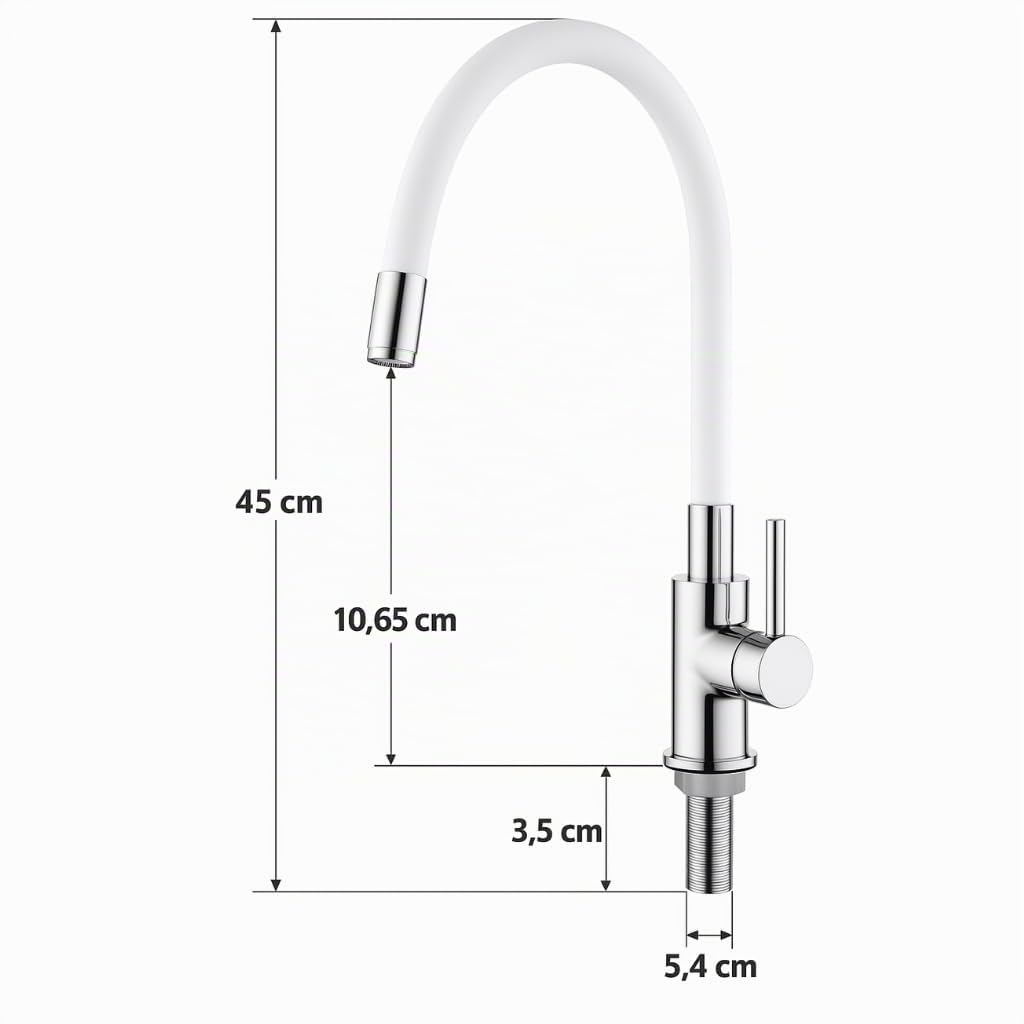 AQG - Grifo de Cocina Monomando con Caño Alto Flexible y Aireador Dual – Estilo Moderno, Fácil Instalación (Blanco)