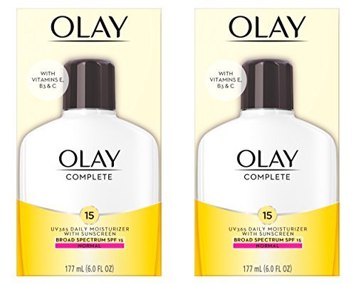 Olay Face Moisturizer, Complete with Sunscreen SPF 15, Daily Facial Lotion for Normal Skin, Lightweight Hydrating Broad Spectrum Sun Protection - Vitamin C, E, and Niacinamide - 6 Oz 2 Pack