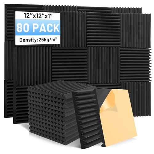Focusound 80 Pack Acoustic Foam Panels with Adhesive