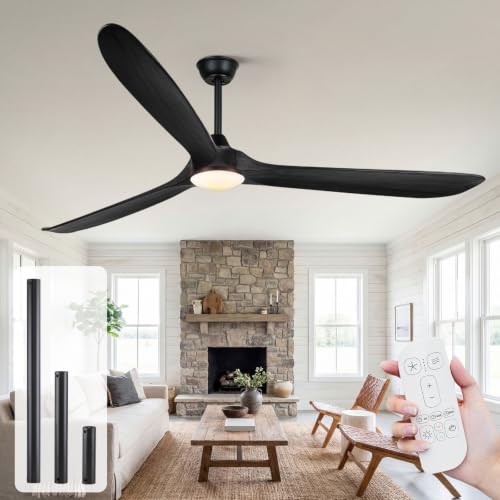 Image of 82 Inch Extra Large Black Ceiling Fans with Lights and Remote