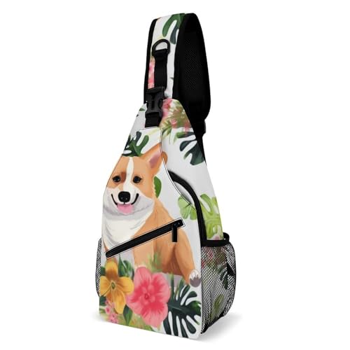 Morrales tipo Sling con estampado Tropical y Corgi