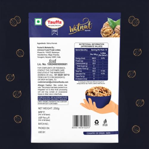 Image of Tauffa Silver Class Walnut Kernels 250g | Premium Walnuts Without Shell | Akhrot Giri | High in Omega-3 | Healthy Snacking & Brain-Boosting Snack