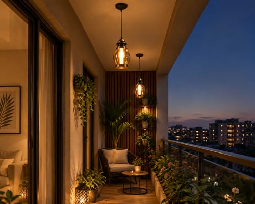 Image of Modern Hanging Pendant Light for Bedroom, Living Room & Balcony | Vintage Glass Ceiling Lamp with Warm Light