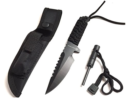 DAX Survival Knife: 550 Paracord Handle, Best Survival Gear, Survival kit with Fire Starter, Emergency Whistle, Full Tang Blade, Fixed Blade Hunting Knife, 420 Stainless Steel, Protective Sheath