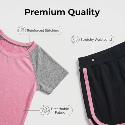Image of Girls Short Sets with Athletic Shorts and Workout Tops Quick Dry Athletic Clothing Sets 6-13 Years