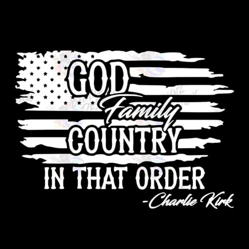 Calcomanías para parachoques de auto con texto en inglés 'God Family Country in That Orden, Charlie Kirk, Charlie Kirk, Silenced But Not Forgotten Fly High in Loving Memory Charlie Truck', 8 pulgadas