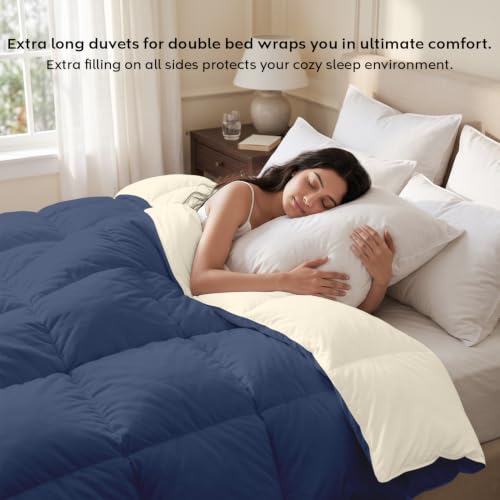 Image of AYKA Reversible Comforter 220 GSM Microfiber Reversible AC Comforter /Blanket for Winter /Quilt /Dohar /Duvets for King Size Blanket /Comforter Double Bed (Pearl & Navyblue, 90 * 100 inch)