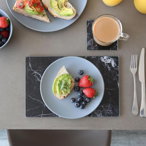 Harbour Housewares Rectangle Glass Placemats & Square Coasters Set - 30cm x 20cm - Black Marble - 12pc Tempered Heat-Resistant Non-Slip Rectangle Indoor Home Kitchen Table Plate Place Mat Mats Set - Cosy Home Interiors Harbour Housewares Rectangle Glass Placemats & Square Coasters Set - 30cm x 20cm - Black Marble - 12pc Tempered Heat-Resistant Non-Slip Rectangle Indoor Home Kitchen Table Plate Place Mat Mats Set - Image 6