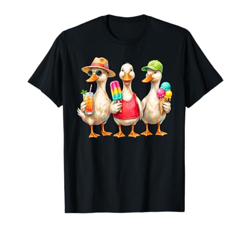 Summer Vacation Funny Goose Silly Hawaii Beach Ice Cream T-Shirt