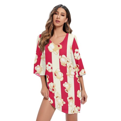 Robe d'été à rayures Popcorn mi-longue manches 3/4 pour femme tendance