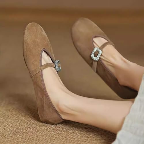 Mary Jane Shoes Women Comfortable Suede Flats Round Toe Flat Shoes Casual Ballet Flats Dressy Slip On Work Loafers 20254