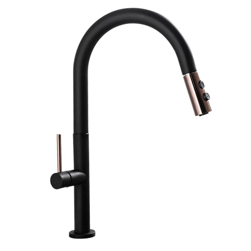 Robinet de cuisine noir avec douchette extractible et mitigeur laiton chaud-froid