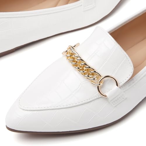Image of Tilocow Metal Chain Loafers for Women Pointed Toe Slip on Flats Comfortable Fashion Work Shoes
