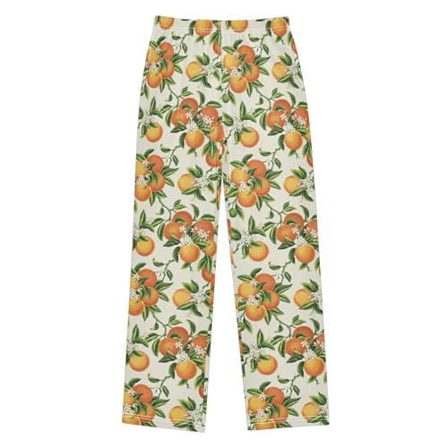 Orange Florals Boys Long Pants Soft Trousers Elastic Waist Kids Lounge Bottoms with Pockets S-XL