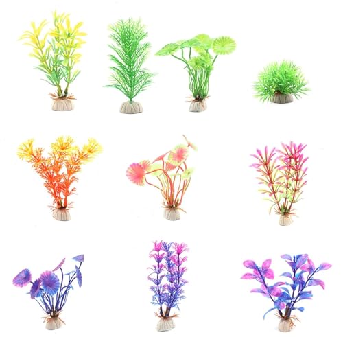 Bessy shop Plantas Acuario,10 Piezas Accesorios para peceras,Acuario Plantas de Plástico,Plantas Artificiales Acuario,Plantas Verdes de Acuario de Plástico,Decoración y Cubierta de Resina para Peces