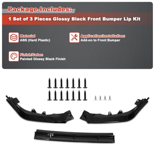 AUVIZAR Front Bumper Lip for 2025-2026 Honda Civic Sedan Hatchback LX Sport Si Sport Touring Hybrid, Gloss Black ABS 3PCS Front Splitter Chin Spoiler by Auvizar - Used condition - Image 8