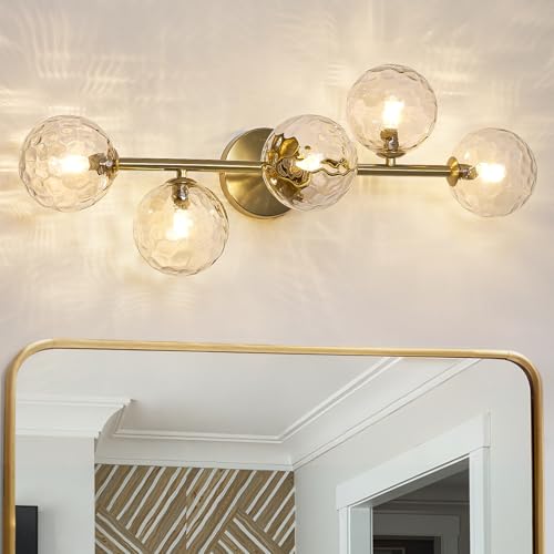 Image of 5 Lights Bathroom Vanity Light,Brushed Gold Globe Bathroom Light Fixtures
