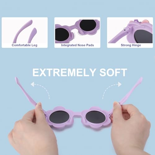 Kids Sunglasses, Polarized Sunglasses for Toddler, Cute Flower Baby Sunnies for Girls Boys UV4004