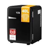 TZS First Austria - Mini Frigorifero Retrò 40L silenzioso - Piccolo Minifrigo design vintage con luce interna e 2 scomparti porta - Minibar per campeggio, ufficio, camera da letto e hotel - nero