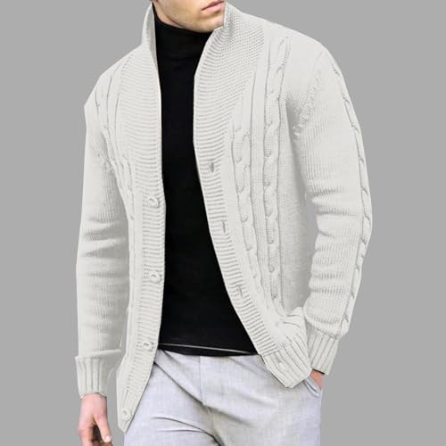 Dgoopd Cardigan Sweaters for Men Cable Knit Sweater Textured Button Down Cardigan Stand Collar Cardigan Casual Outwear2