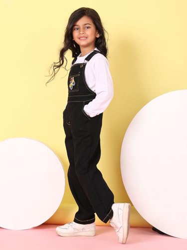 Image of superminis Girls Twill Dungaree with Full Sleeve T-Shirt Set Casual For Kids