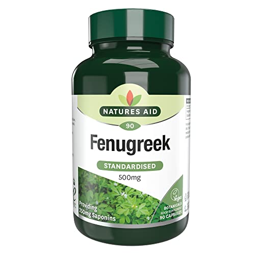 Natures Aid Fenugreek 500 mg, 250 mg Saponins Daily, Vegan, 90 Capsules