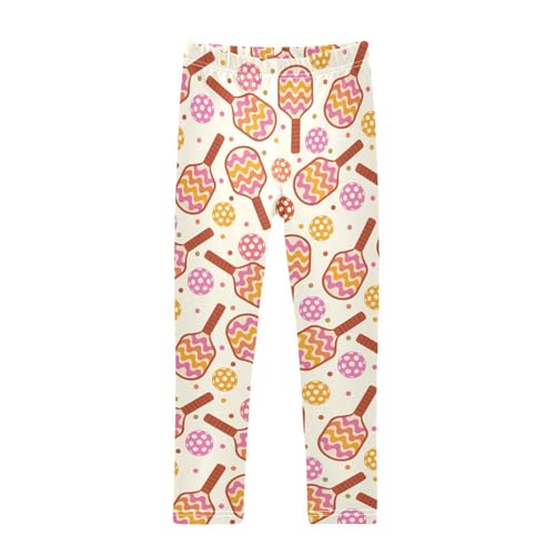 Elegant Pickleball Paddle Girls Leggings,Workout Leggings for Girls Toddler Athletic Leggings Size for 3-10T