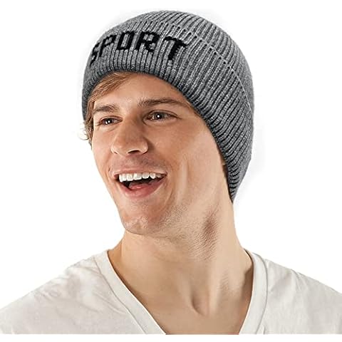 Cooltto Men's Super-Soft Rib Knit Thermal Hat, Sweat-Wicking Men's Beanie Hat for Winter Workouts Halftime Cuff Gray Cover