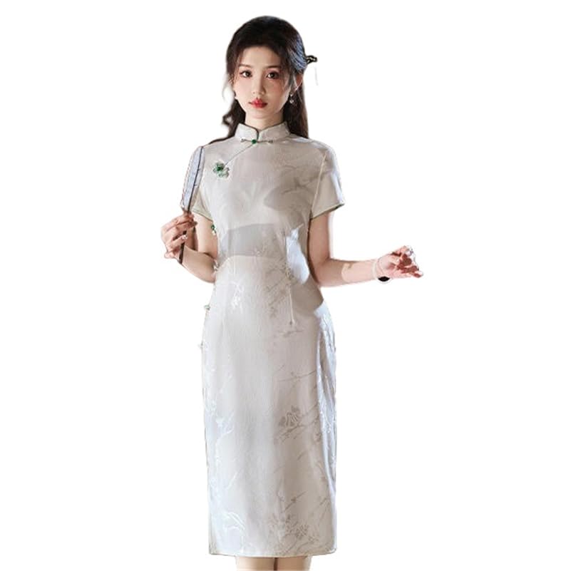 Robe Cheongsam style chinois mi-longue vêtement automne printemps pour femme