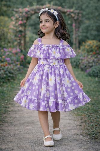Image of Buy & Try Girls Summer Lightweight Georgette Floral Printed Frock Dress, Sleeveless Princess for Baby Girls, Stylish Fancy Kids Party & Casual Outfit