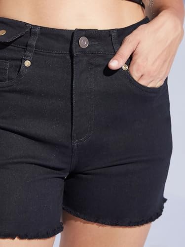 Image of Miss Chase Women's Relaxed Mid Rise Regular Non Stretchable Denim Shorts