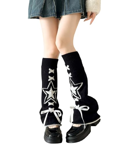Image of WODECASA Girls Kawaii Leg Warmers Knitted Flared Leg Sleeves Goth Crochet Baggy Cuff Ankle Heap Socks