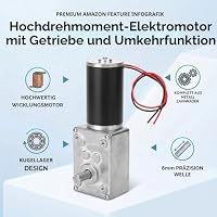 Fafeicy 12V 400RPM Elektrischer Schneckengetriebemotor mit hoher Torsion, umschaltbarer 8mm Welle, Kugellager und Metallgetriebe, 31 mm Kupferrohrmotor – Ansicht 2