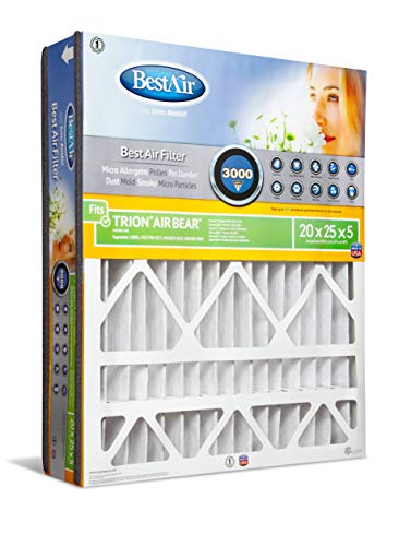 BestAir AB2025-13R AC Furnace Air Filter, 20' x 25' x 5', MERV 13, Fits 100%, For Trion Air Bear, Supreme, Skuttle, GeneralAire, Source1, Ultravation & Braeburn Models, Pack of 1