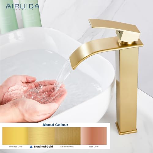 Airuida Vessel Sink Faucet,Champagne Gold Tall Waterfall Faucet No Drain by Airuida - Used condition - Image 2