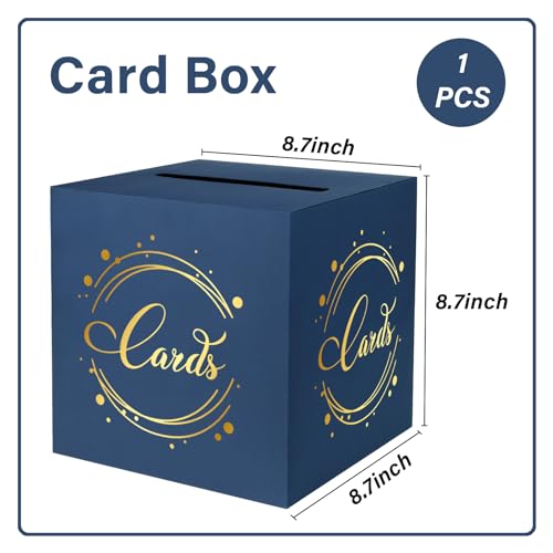 Image of 1 Pack Navy Blue and Gold Foil Card Box for Party, 8.7 inch Navy Blue Gift Card Box Money Box for Birthday, Wedding, Baby Shower, Retirement, Anniversary, Bridal Shower, Raffle Ticket