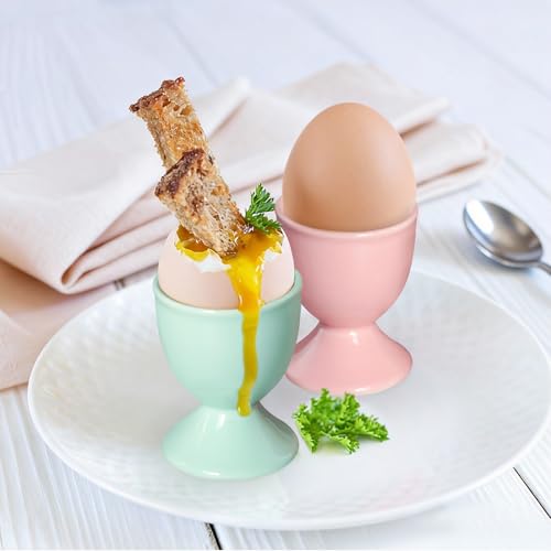 Image of Cinf Ceramic Egg Cup Set, 2 Pack, Macaron Boiled Egg Holders for Breakfast