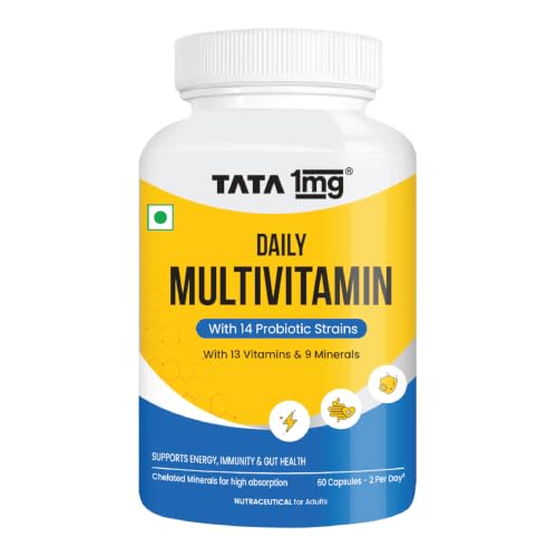 Image of Tata 1mg Daily Multivitamin with 13 Vitamins, 9 Minerals, Probiotics & Botanicals | Energy & Immunity Support | 60 Capsules
