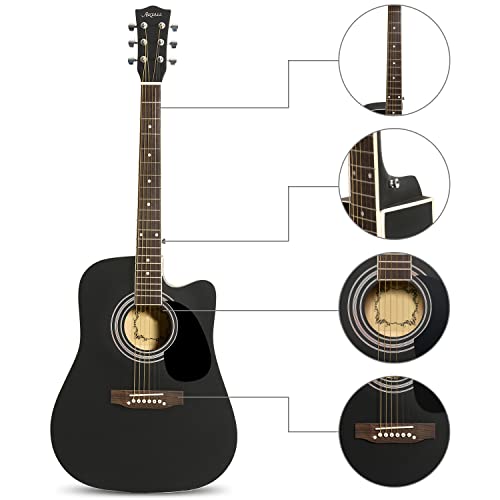 Artall 41 Inch Handcrafted Acoustic Cutaway Guitar Beginner Kit With Gig Bag & Accessories, Matte Black #TOP3