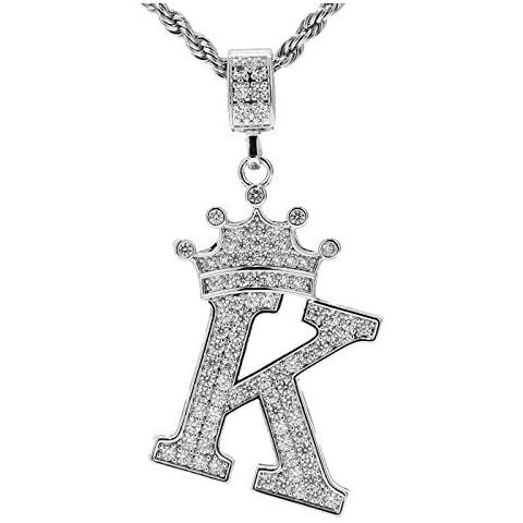 UALGL A-Z Letters Necklace Crown Necklace for Men Women 18K Gold Plated Letters Pendants with 23'' Chain Hip Hop Alphabet Name Jewelry Mom Gifts, 18K, Cubic Zirconia Cover