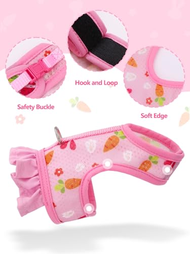 Image of Rabbit Leash and Harness Set,Proof Walking Escape Cute Floral Mesh Vest Breathable Rabbit Clothes for Bunnies, Hiking, Training for Ferret Kitten Puppy Small Rabbit Harness Orange L