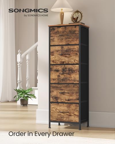Image of SONGMICS BELLAH Collection - Dresser for Bedroom, Chest of Drawers, Storage Organizer Unit, Closet, Entryway, Steel, 5 Drawers, Industrial, Rustic Brown and Ink Black ULGS315B02S