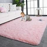 CUIMEI Grand Tapis de Salon 60 x 145 cm, Rectangulaire, Shaggy Doux et Confortable, Moelleux et Lavable, pour Chambre Tapis Salon Moderne, Rose Clair