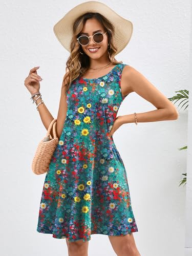 Image of Heymoments Women's Summer Sleeveless Crewneck Dresses Casual Loose Fitted Tank Sundress with Pockets