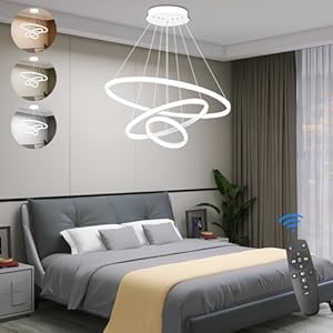 KSIBNW 3 Ringen Moderne LED Hängelampe Esstisch,45W LED Hängeleuchte & Pendelleuchten Höhenverstellbar für Esszimmer Wohnzimmer,Dimmbar Hängeleuchte Aluminium Mit Fernbedienung,3000K-6500K,W...