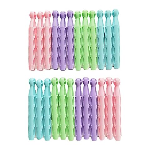 24pk Dolly Pegs - Strong and Reusable Plastic Pegs - Indoor and Outdoor Heavy Duty Pegs - Clothes Pegs for Washing Line - Assorted Coloured Pegs Hanging Decorations and Clothes Cover